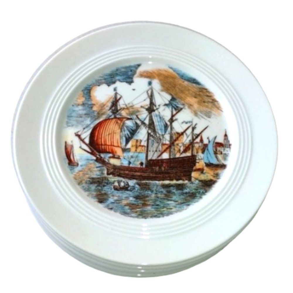 Melitta‎ Breakfast Plates Set of 16th Century Spanish Galleon Clipper Tall Ships